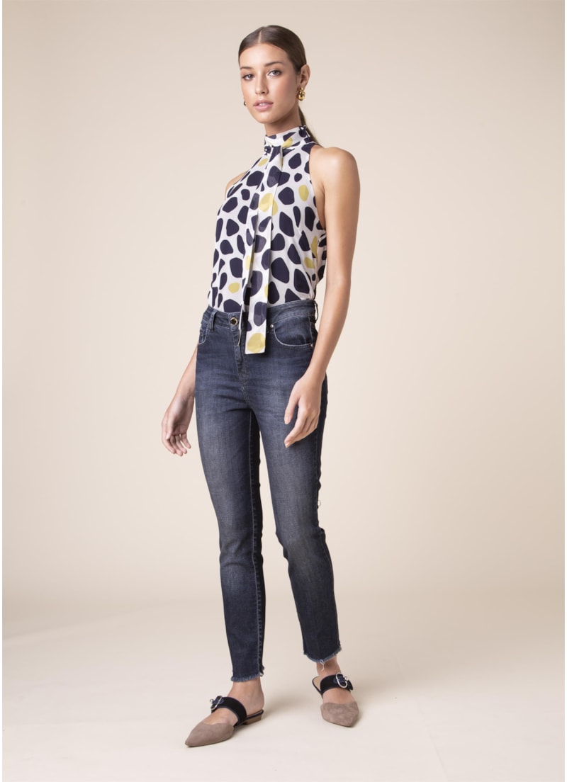 Calça Jeans Sofia Cigarrete B-218-Lav.Escuro C/Puidos
