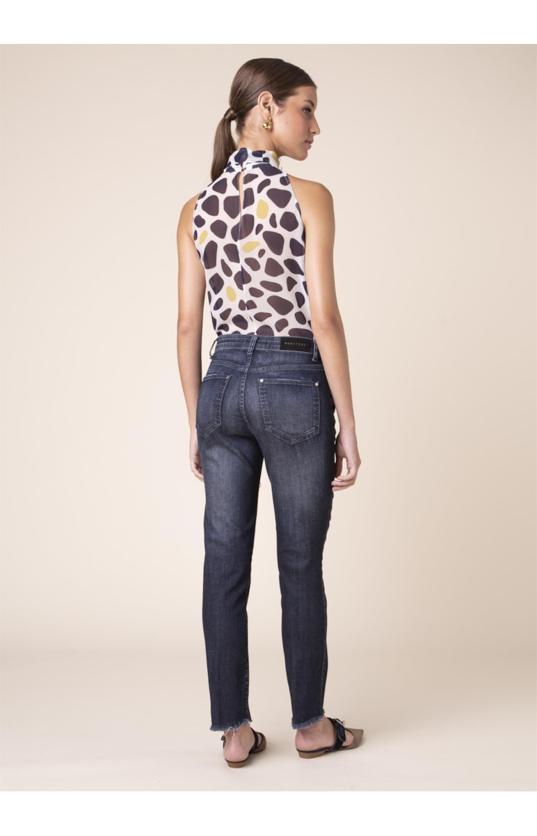 Calça Jeans Sofia Cigarrete B-218-Lav.Escuro C/Puidos