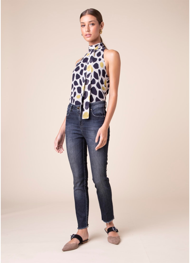 Calça Jeans Sofia Cigarrete B-218-Lav.Escuro C/Puidos
