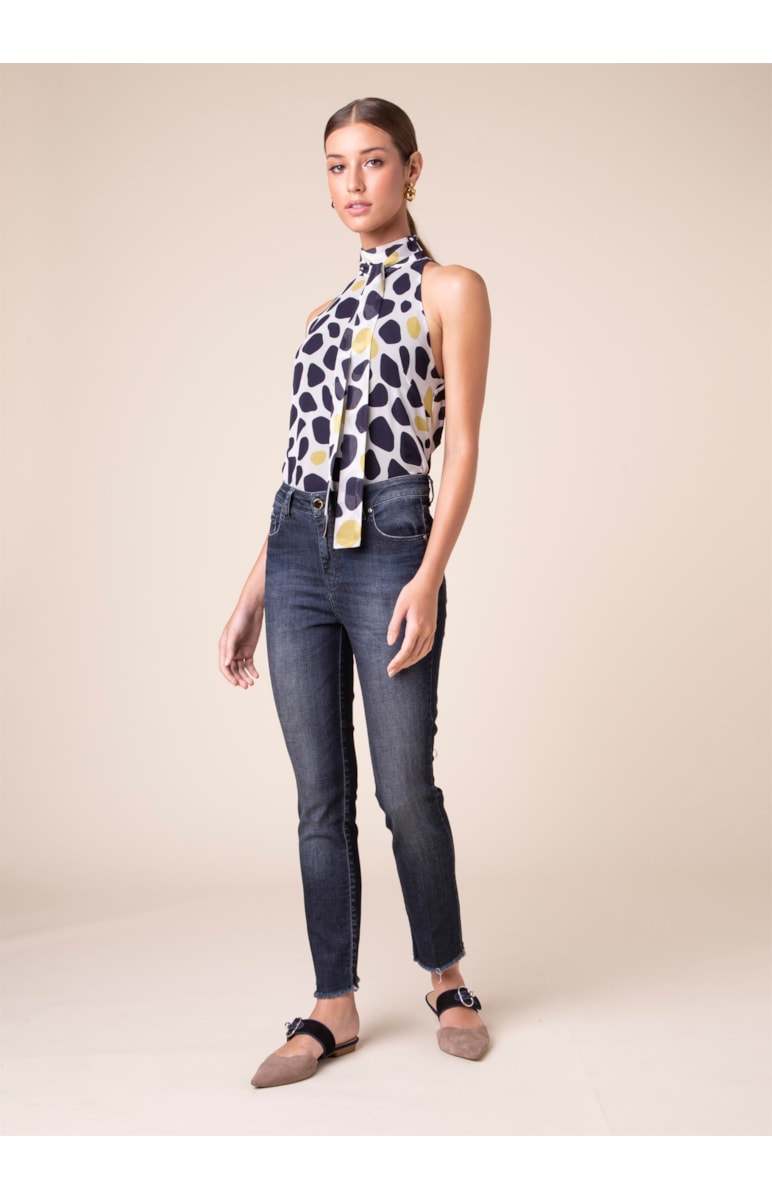 Calça Jeans Sofia Cigarrete B-218-Lav.Escuro C/Puidos