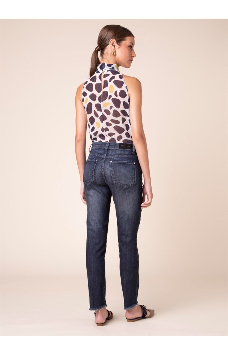 Calça Jeans Sofia Cigarrete B-218-Lav.Escuro C/Puidos