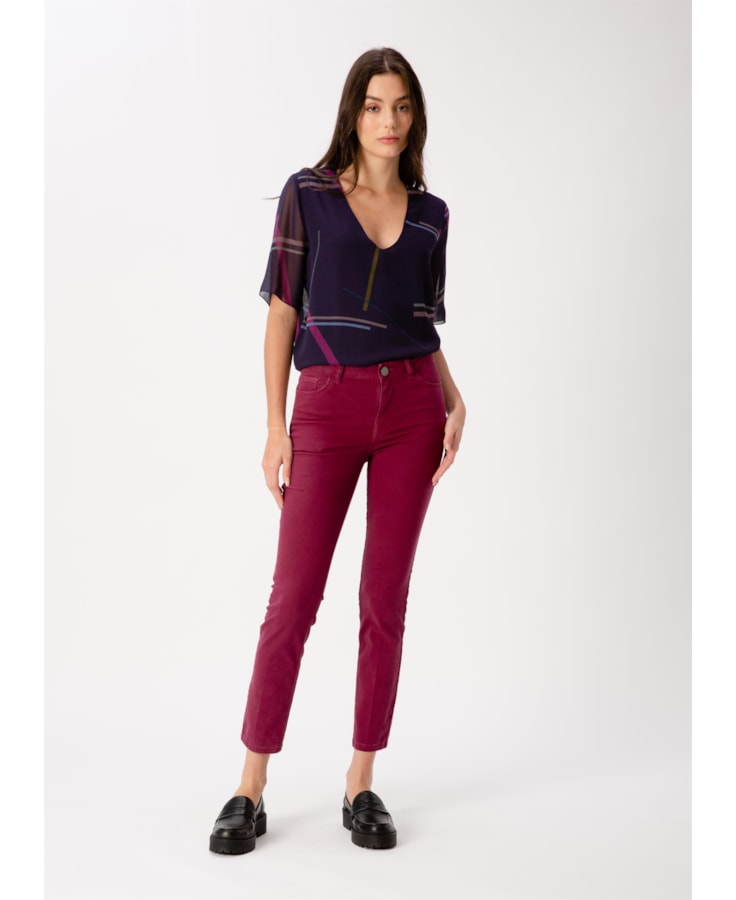 Calca Jogging Color Skinny 5-Pockets Bordeaux