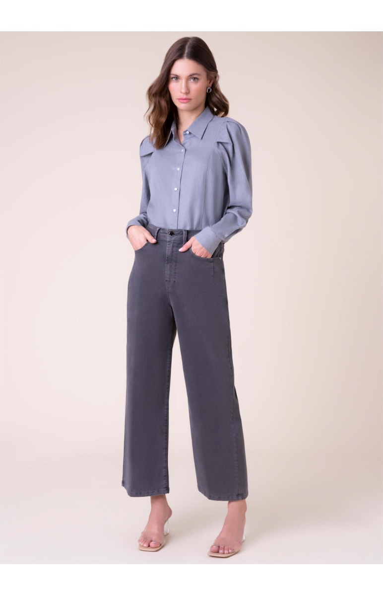Calça Jogging Color Wide Leg Cropped Pen Grafite