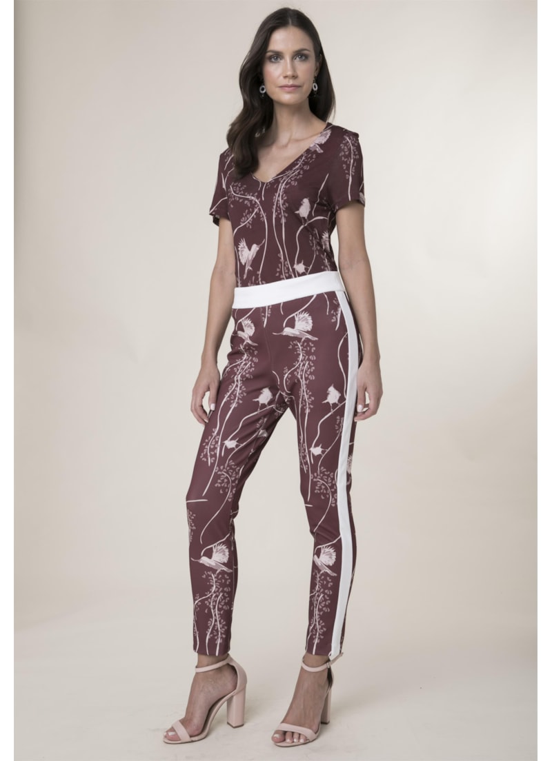 Calca Legging Passaros Estampado Vinho