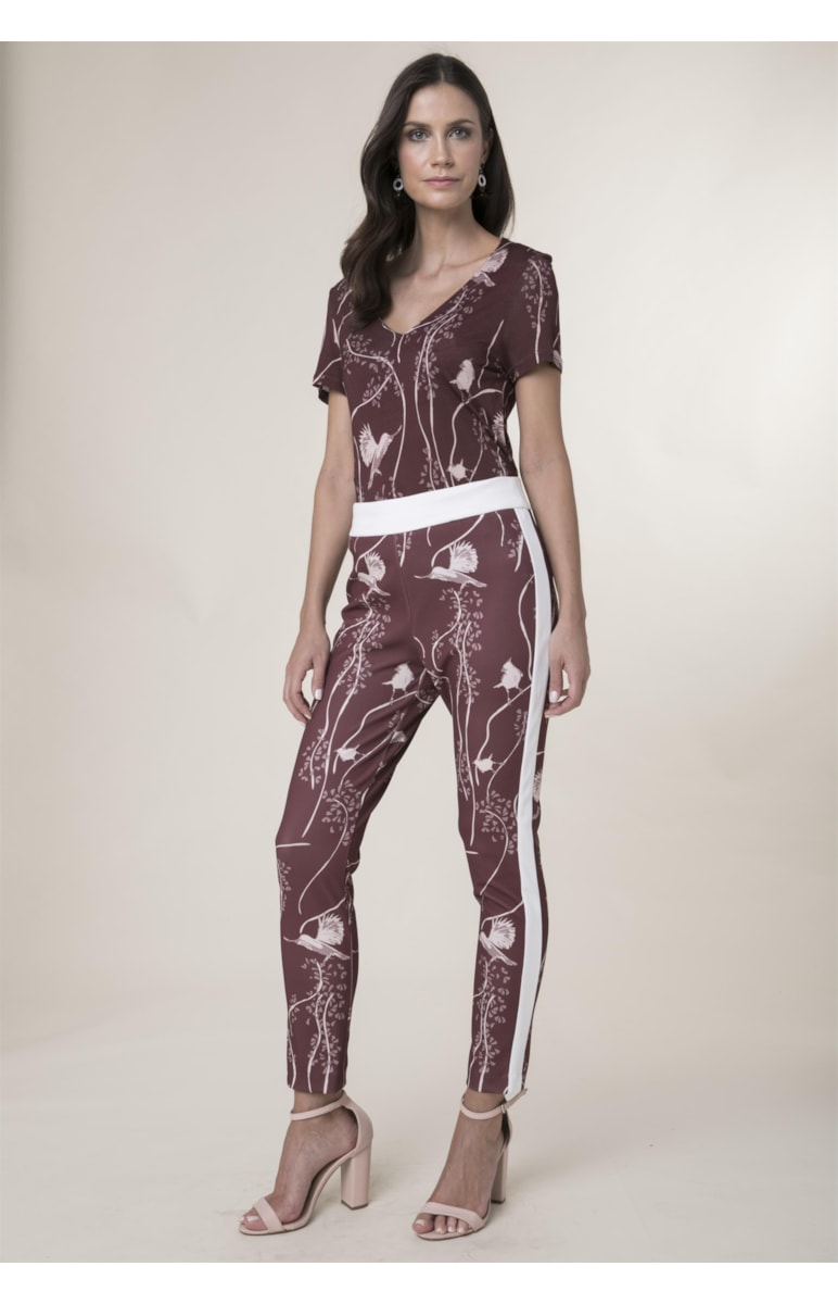 Calca Legging Passaros Estampado Vinho
