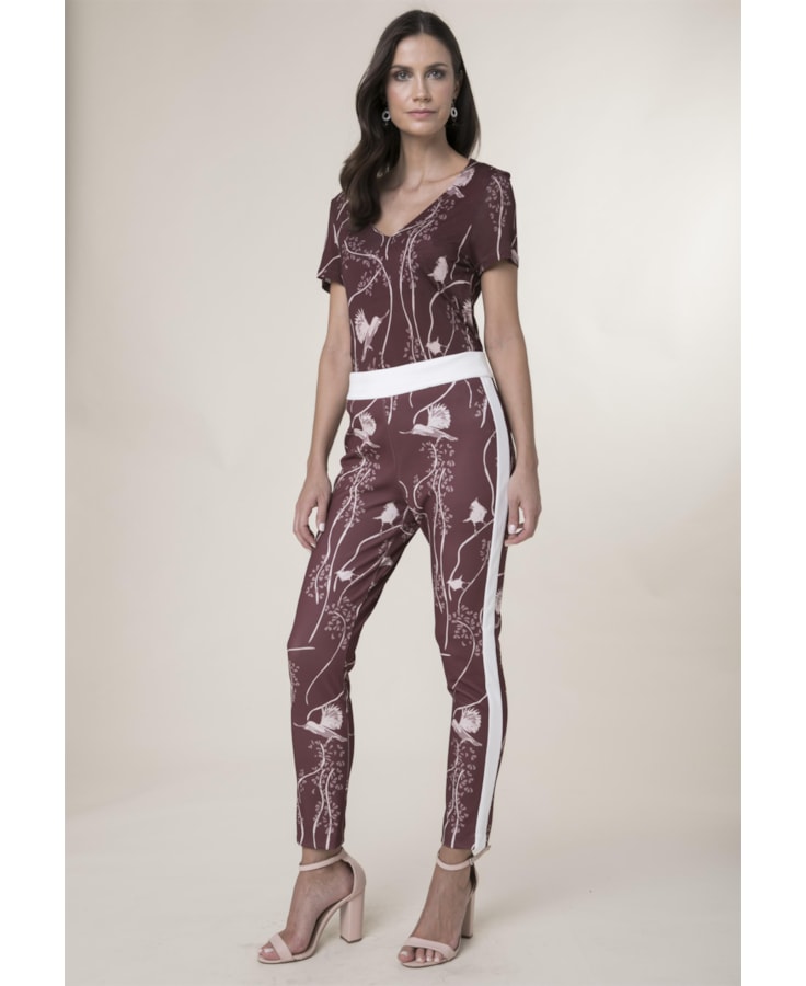 Calca Legging Passaros Estampado Vinho