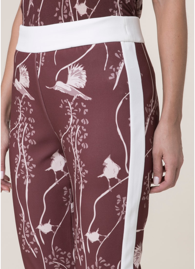 Calca Legging Passaros Estampado Vinho