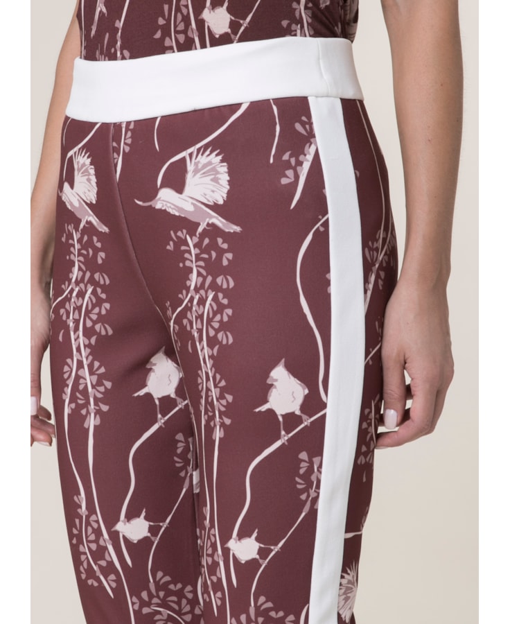 Calca Legging Passaros Estampado Vinho