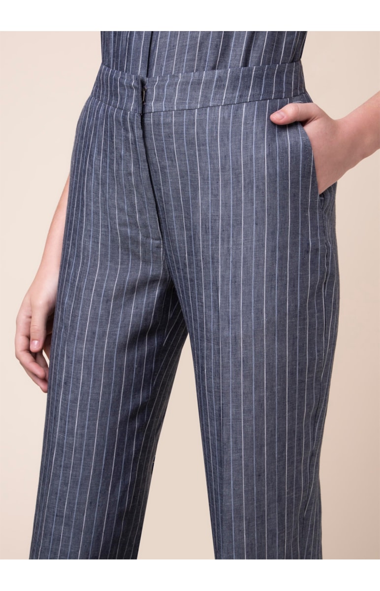 Calça Linho Listras Azul