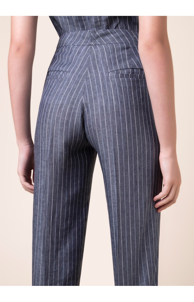 Calça Linho Listras Azul