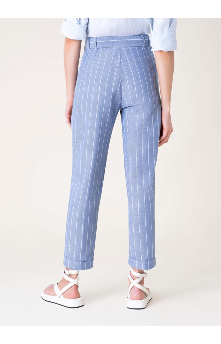 Calça Linho Listras Zanzibar Azul Bic