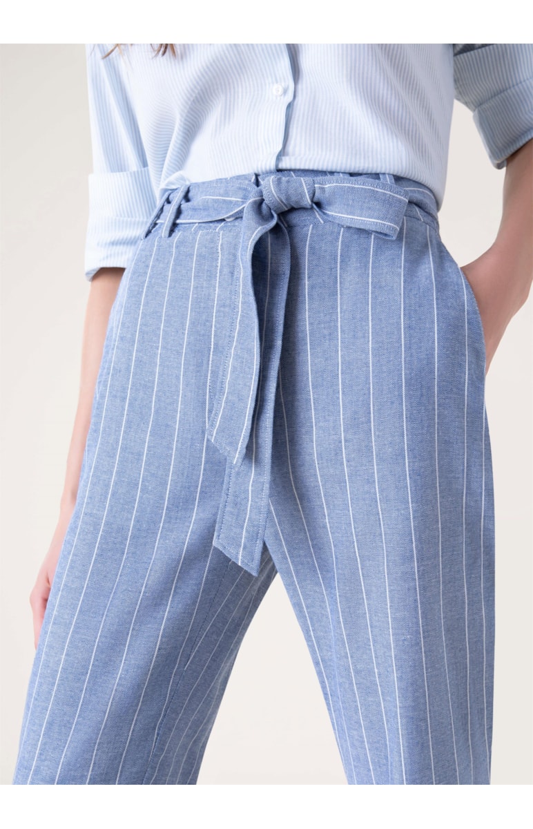Calça Linho Listras Zanzibar Azul Bic