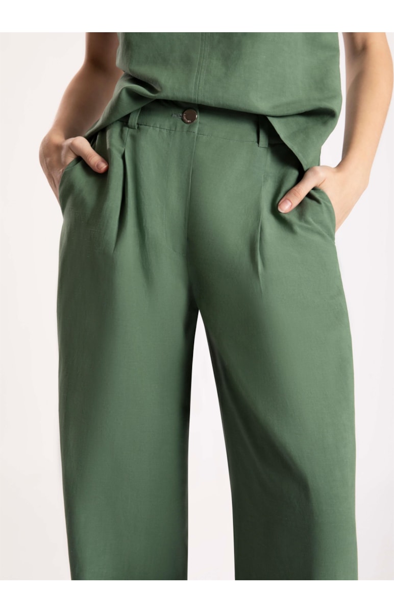 Calça Linho Melbourne Wide Leg Musgo