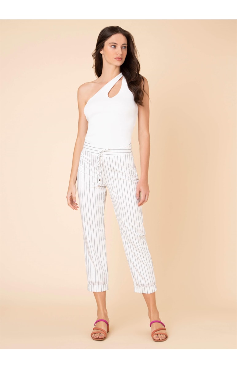 Calça Listras Amarração Off White