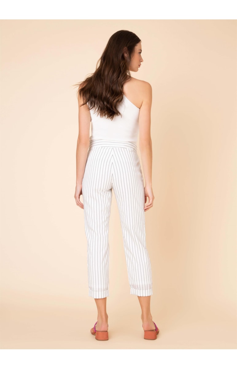 Calça Listras Amarração Off White