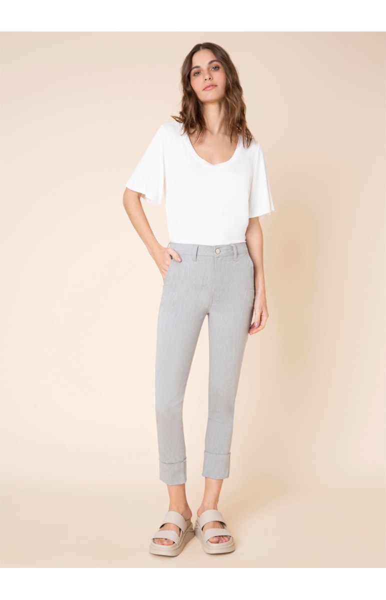Calça Marrie Cigarrete Color Barra Italiana Cinza Mescla