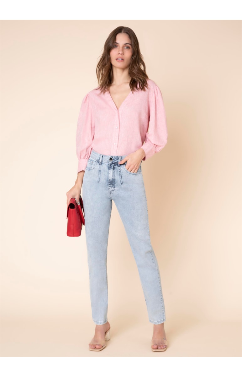 Calça Mom Elastic Pence 324 Lav.Claro C/ Rebolo