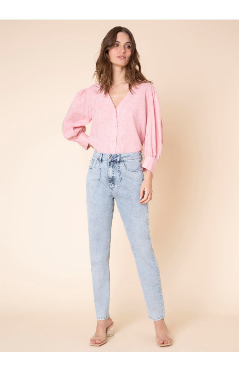 Calça Mom Elastic Pence 324 Lav.Claro C/ Rebolo