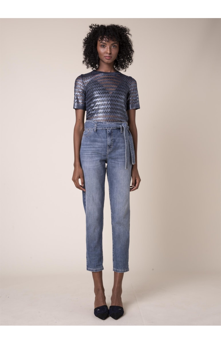 Calça Mom Jeans Deep Blue B-130 Lav.Medio C/Tank