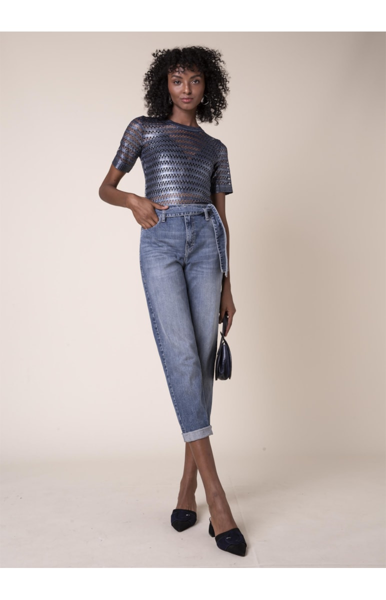 Calça Mom Jeans Deep Blue B-130 Lav.Medio C/Tank
