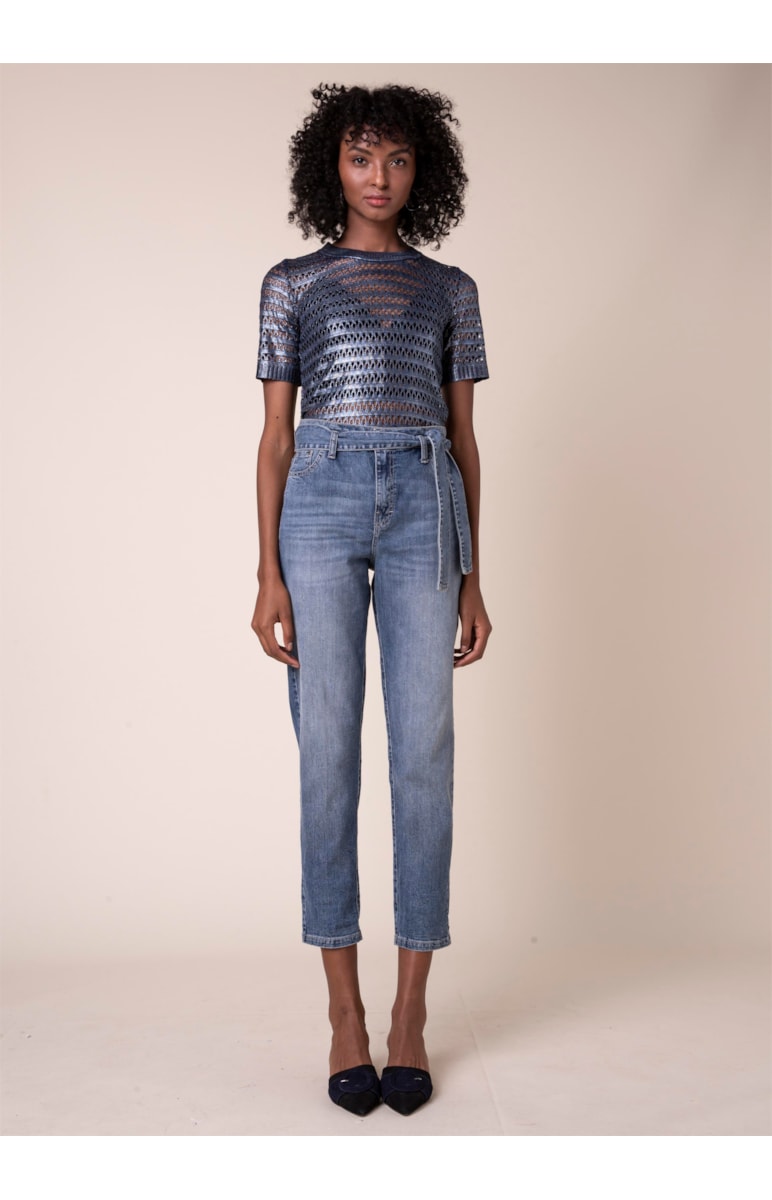 Calça Mom Jeans Deep Blue B-130 Lav.Medio C/Tank