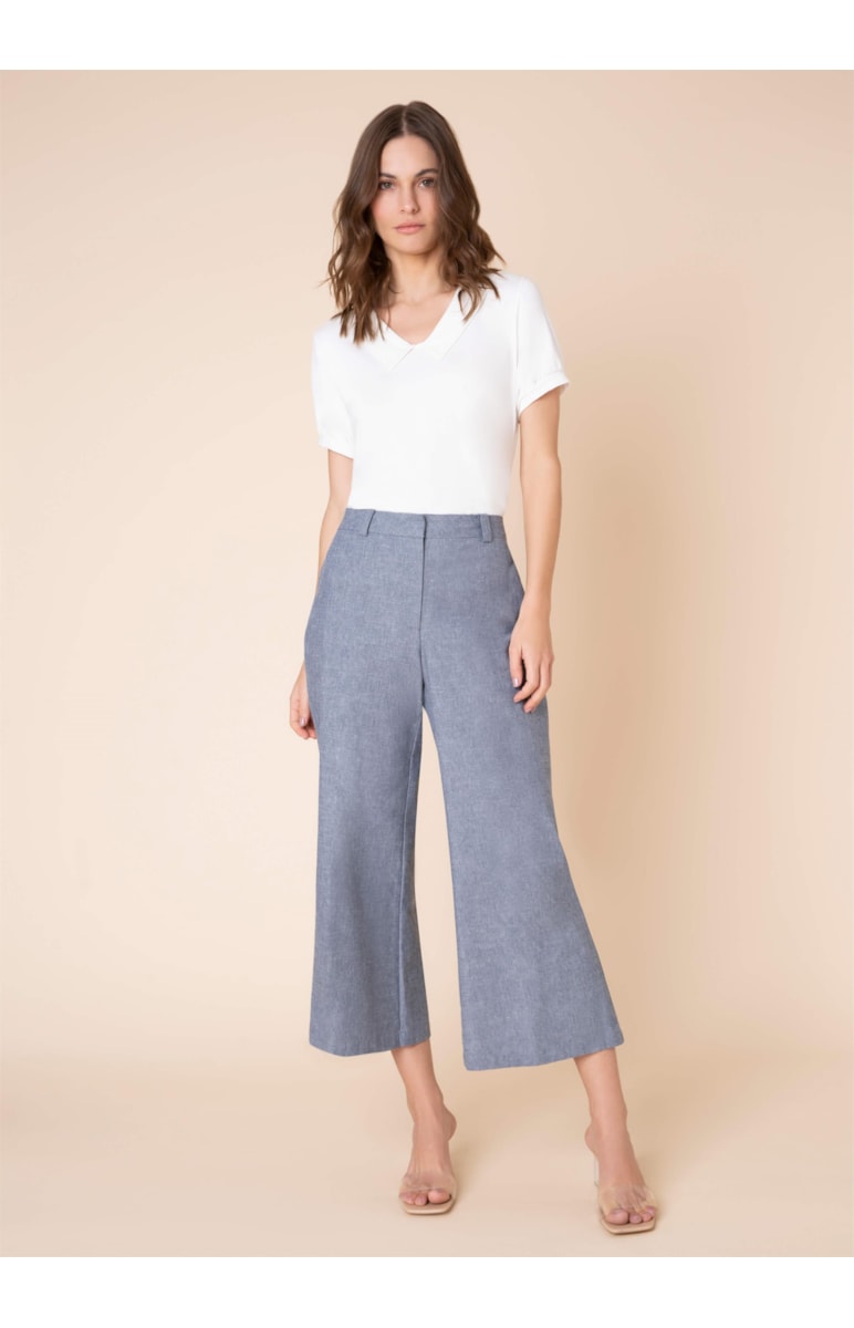 Calça Pantacourt Azul Jeans