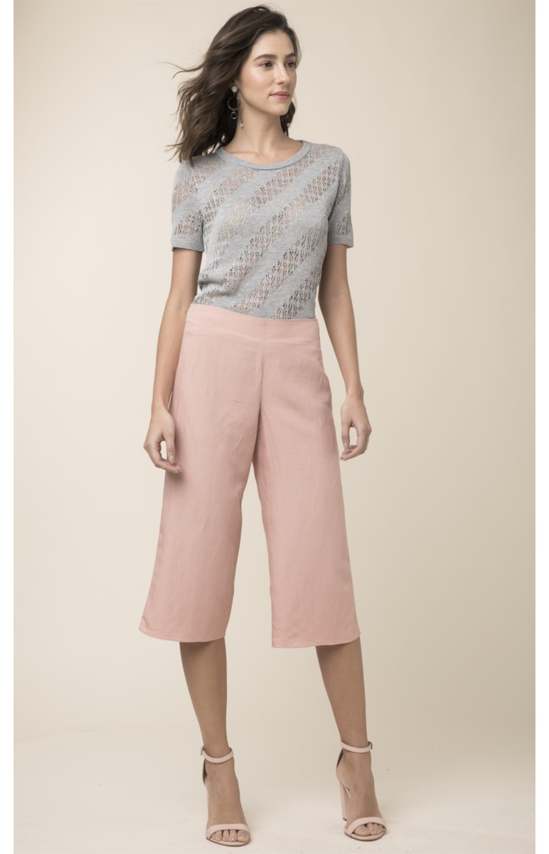 Calça Pantacourt Linho Rosa