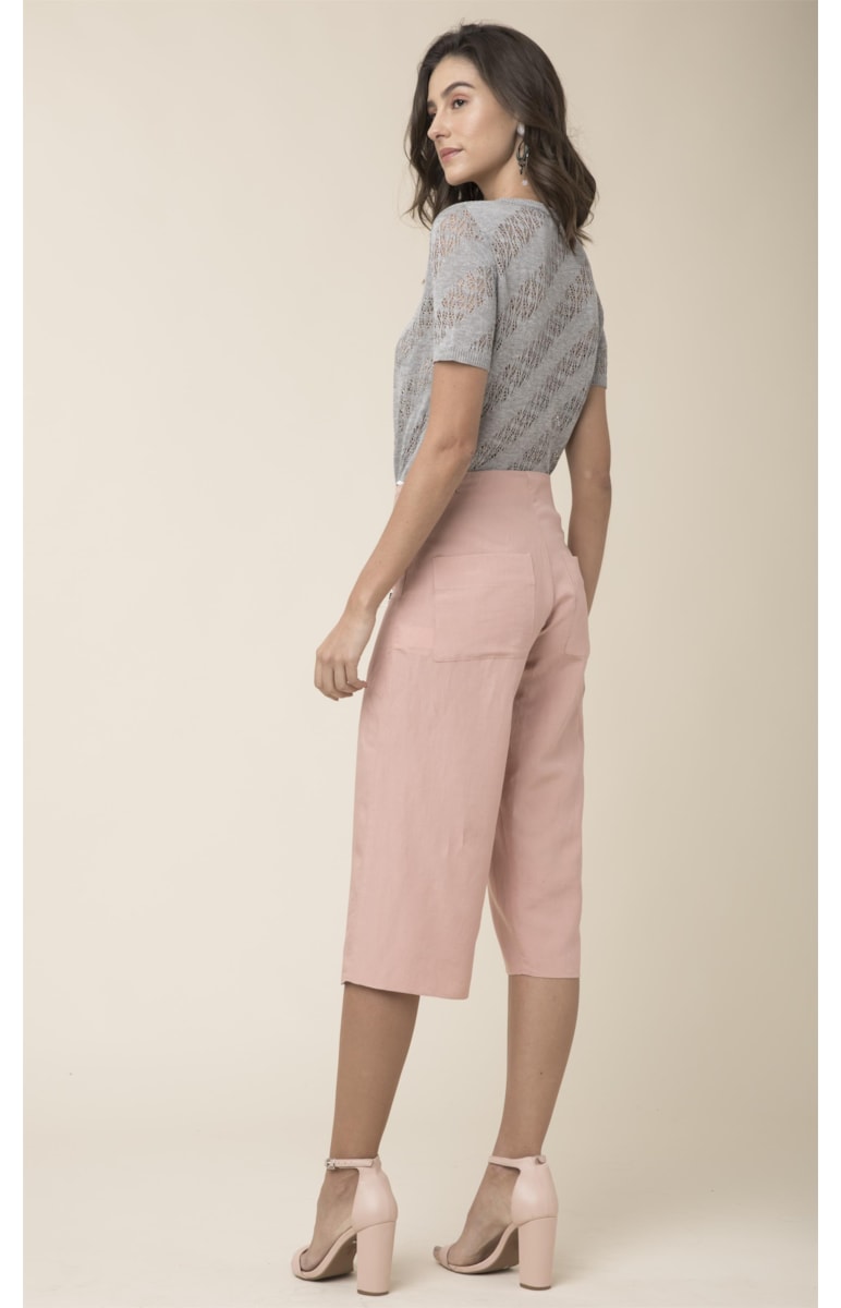 Calça Pantacourt Linho Rosa