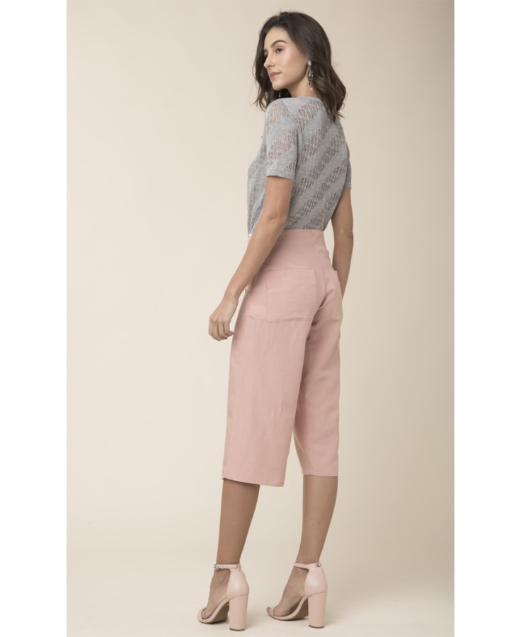 Calça Pantacourt Linho Rosa