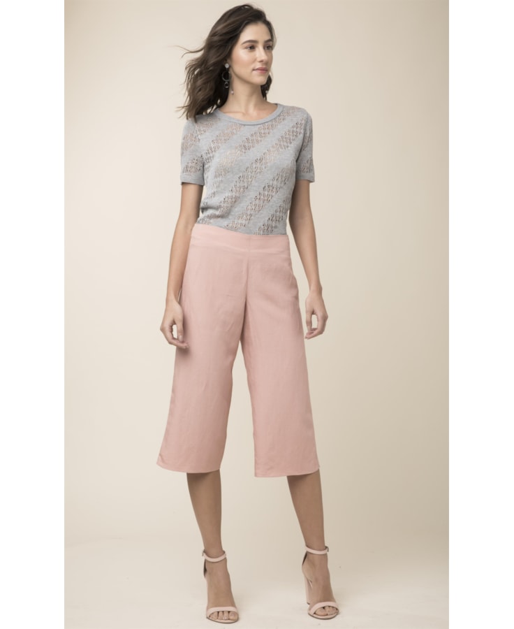 Calça Pantacourt Linho Rosa