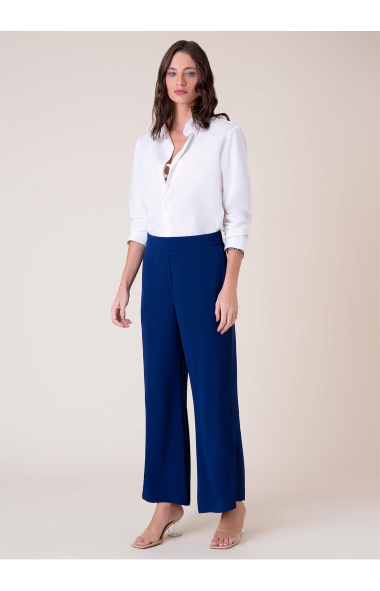 Calça Pantalona Crepe Marinho