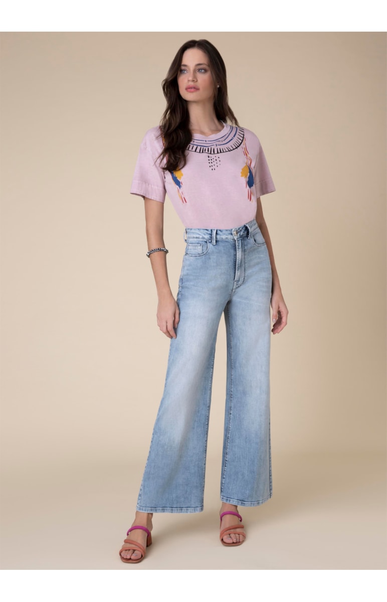 Calça Pantalona High Comfort Lav. Claro C/ Pincelado