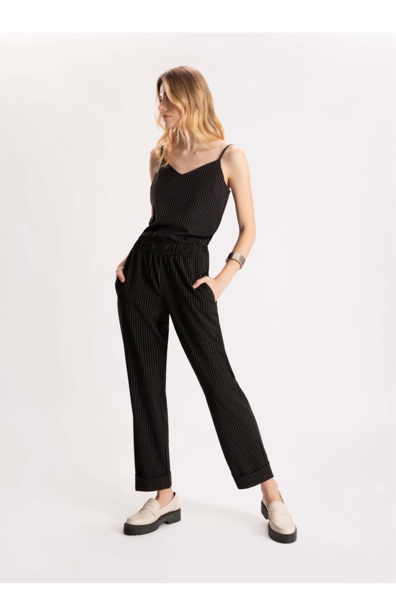 Calça Pin Stripes Reta Preto
