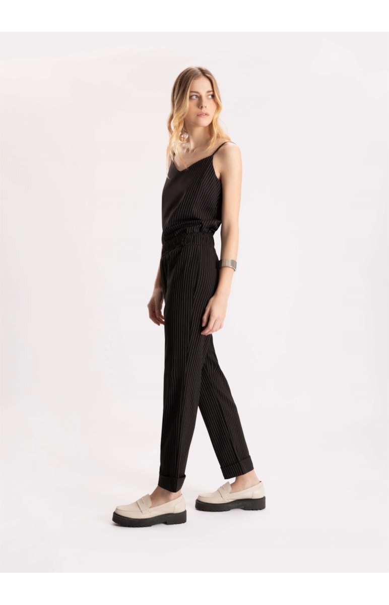 Calça Pin Stripes Reta Preto