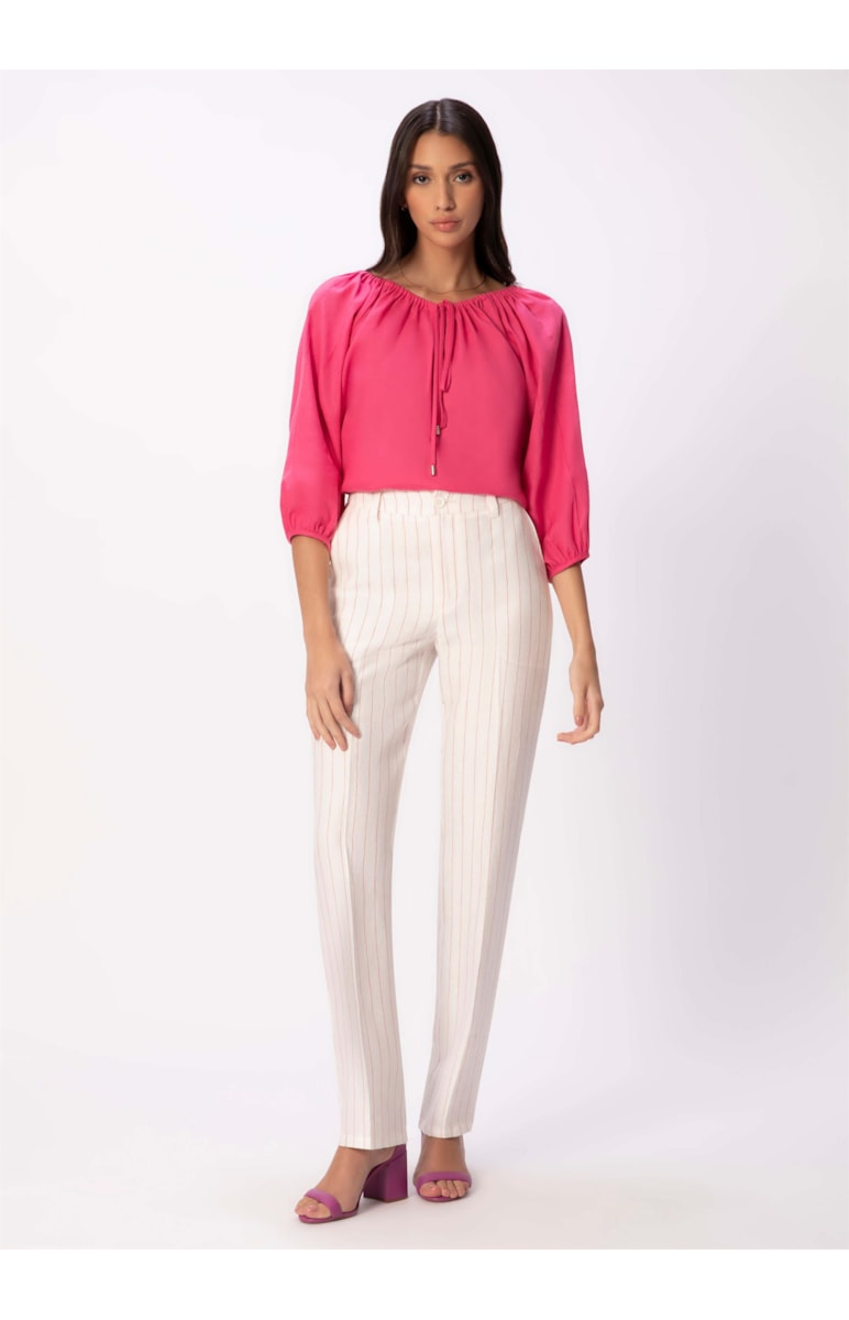 Calça Puro Linho Stripes Off White
