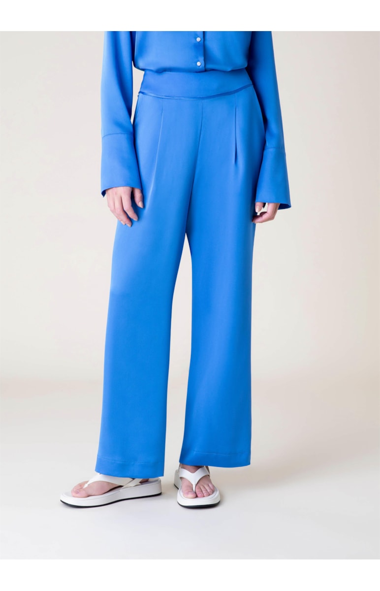 Calça Reta Cetim Azul Bic