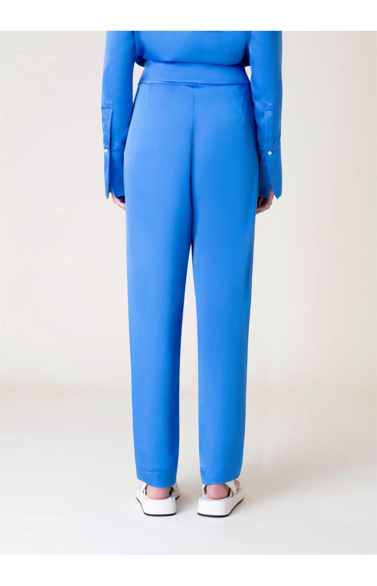 Calça Reta Cetim Azul Bic