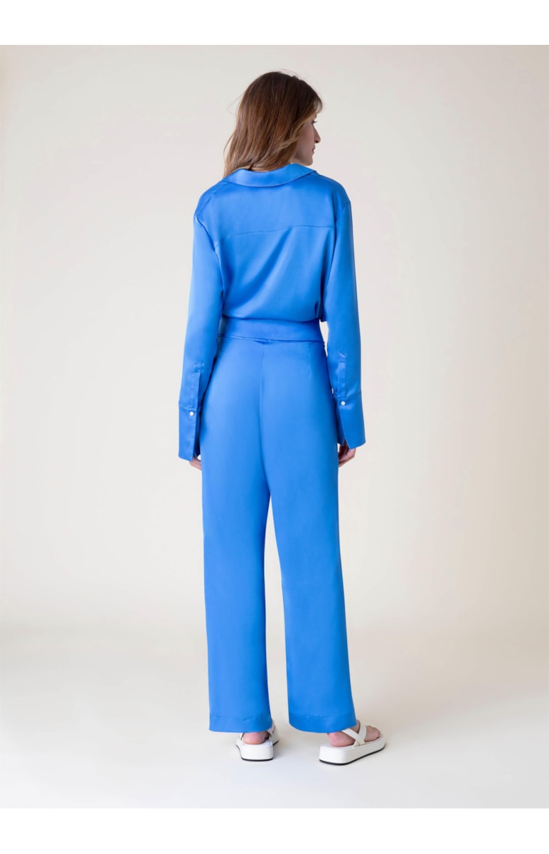 Calça Reta Cetim Azul Bic
