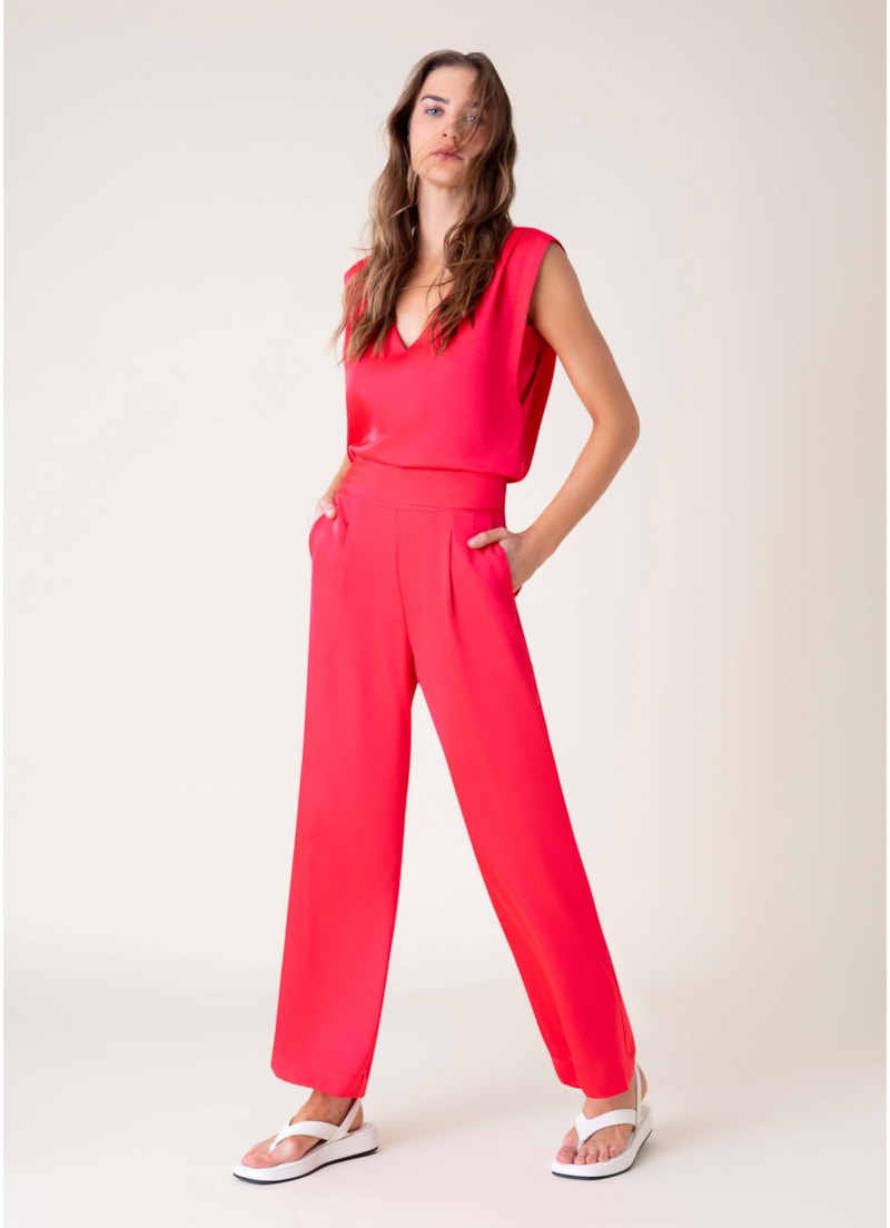 Calça Reta Cetim Pink