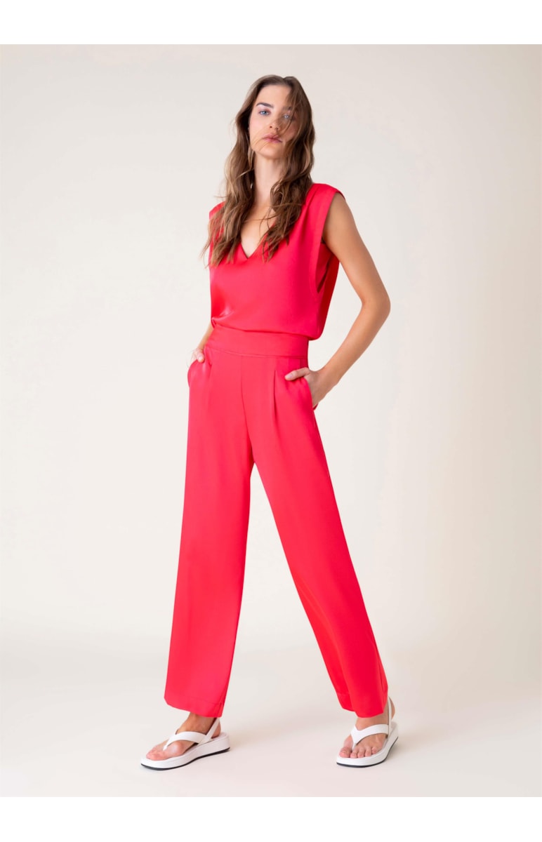 Calça Reta Cetim Pink