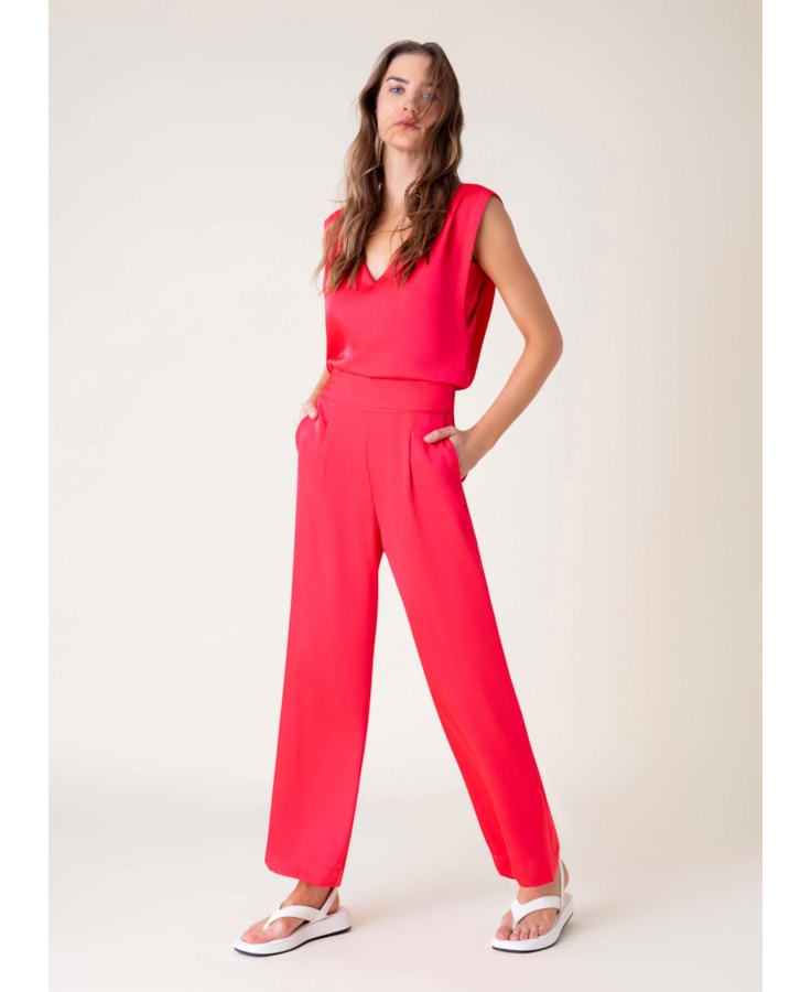 Calça Reta Cetim Pink