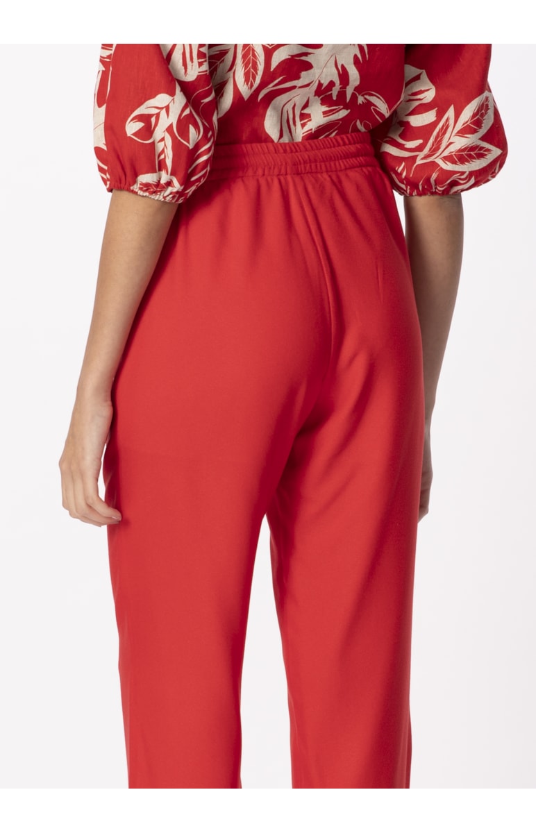 Calça Reta Crepe Viscose Cós Elástico Vermelho