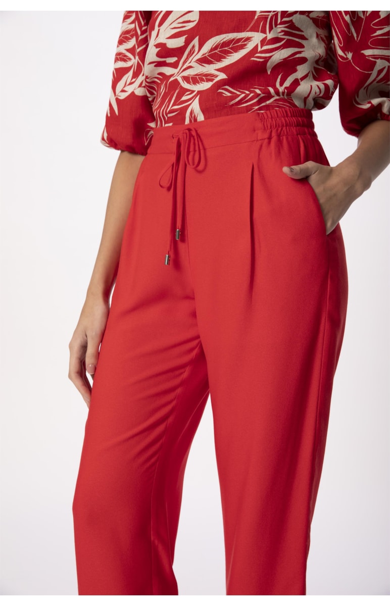 Calça Reta Crepe Viscose Cós Elástico Vermelho