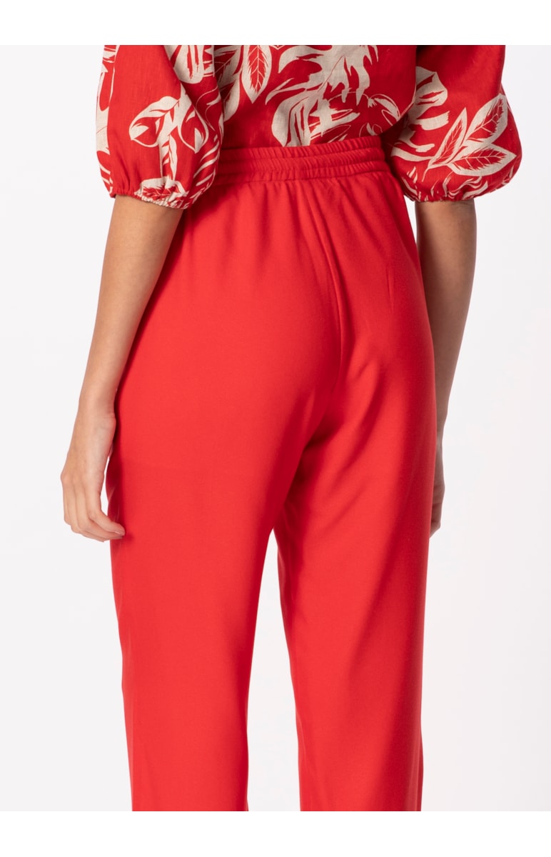 Calça Reta Crepe Viscose Cós Elástico Vermelho