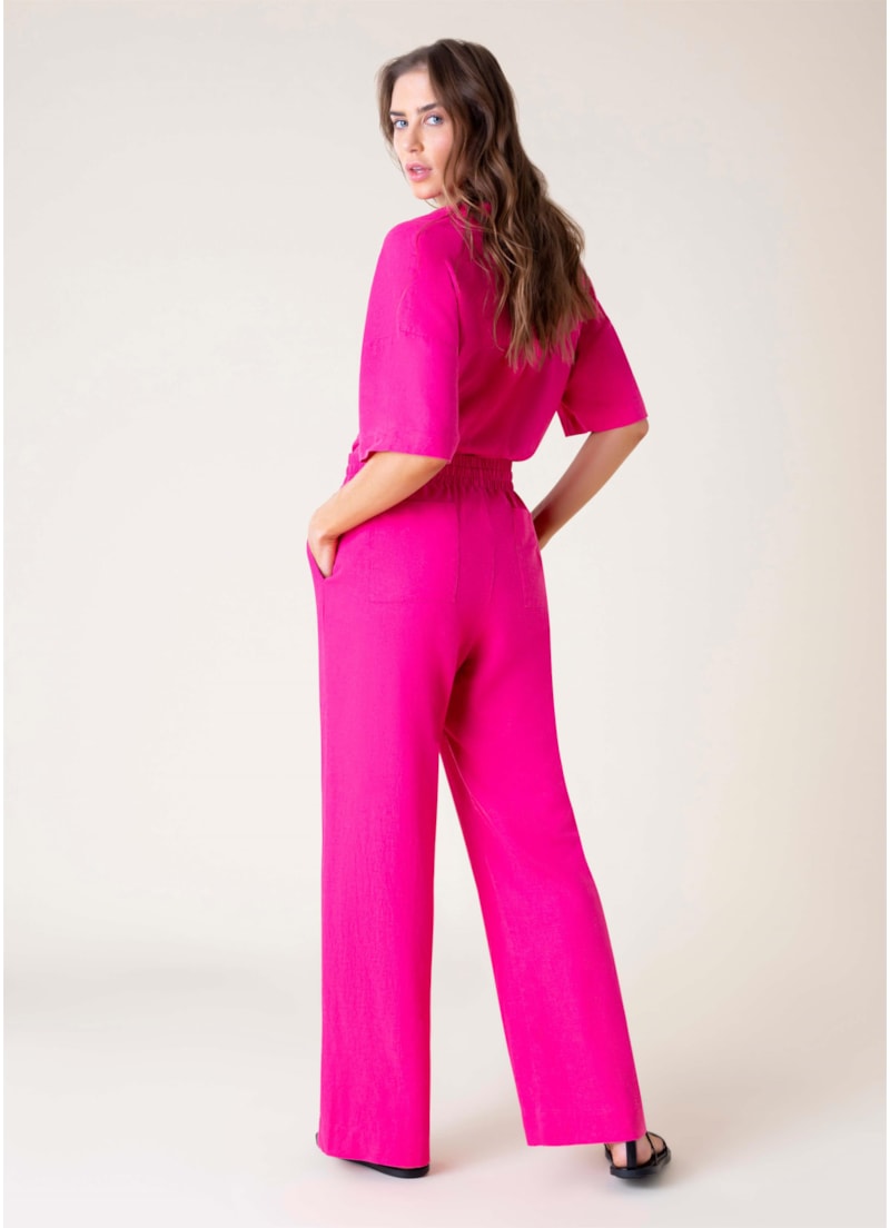 Calça Reta Linho Washed Rosa Gum