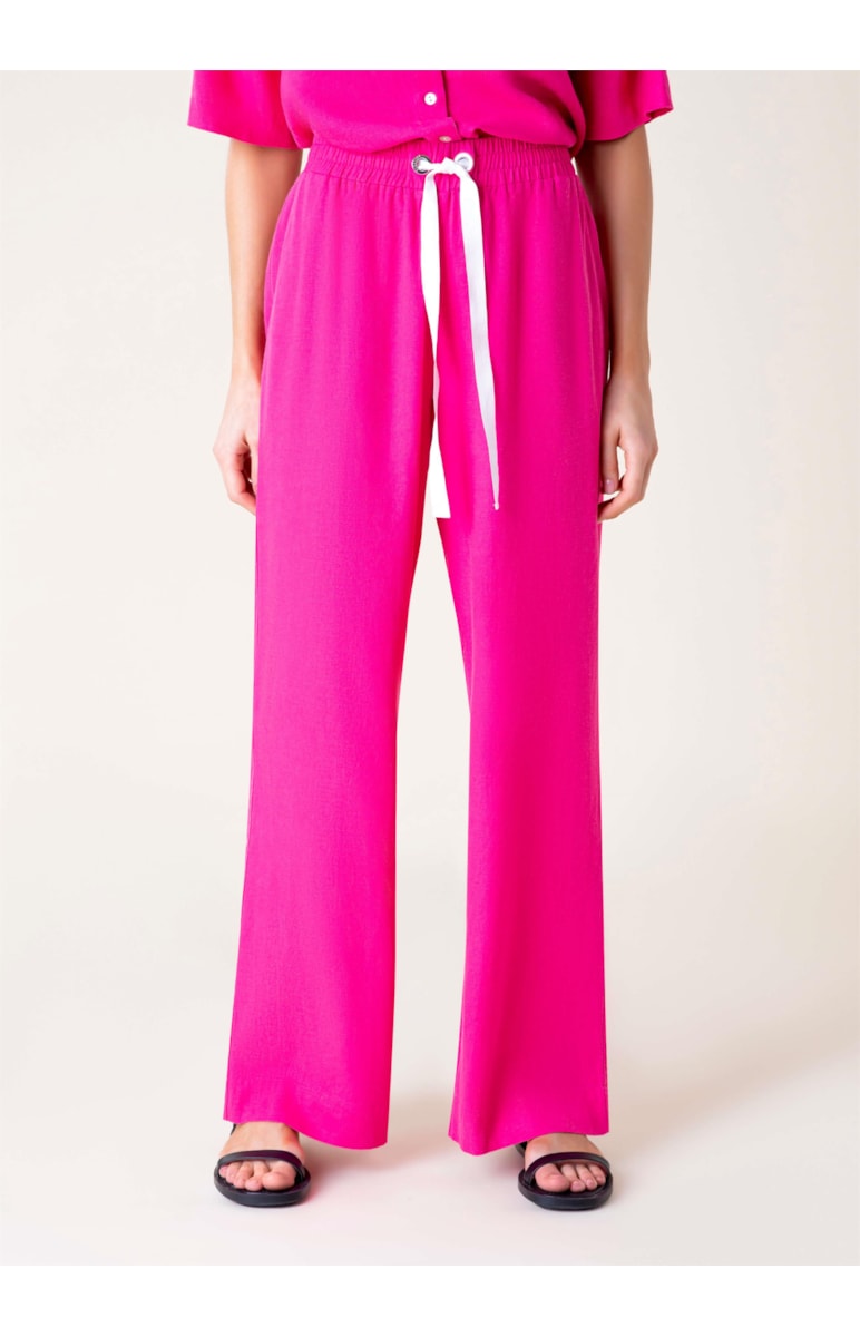 Calça Reta Linho Washed Rosa Gum