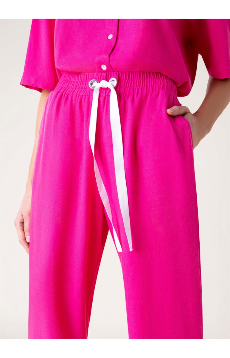Calça Reta Linho Washed Rosa Gum