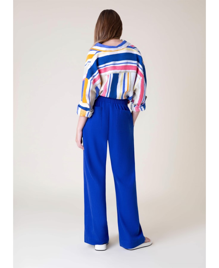 Calça Reta Linho Washed Royal