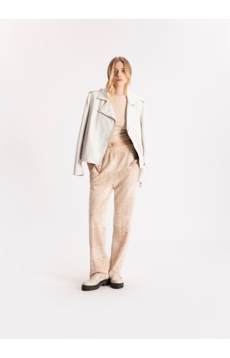 Calça Reta Natural Check Camel