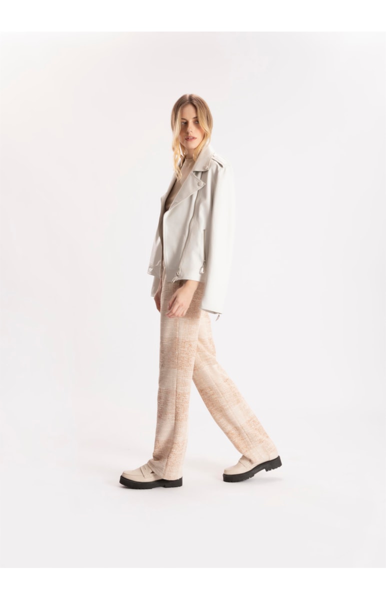 Calça Reta Natural Check Camel